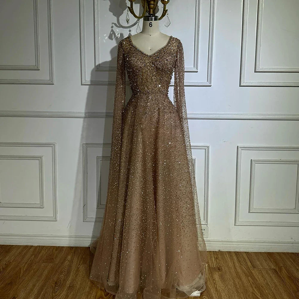Luxury Plus Size Purple A Line Evening Dresses  With  Cape Sleeves   LA72147A