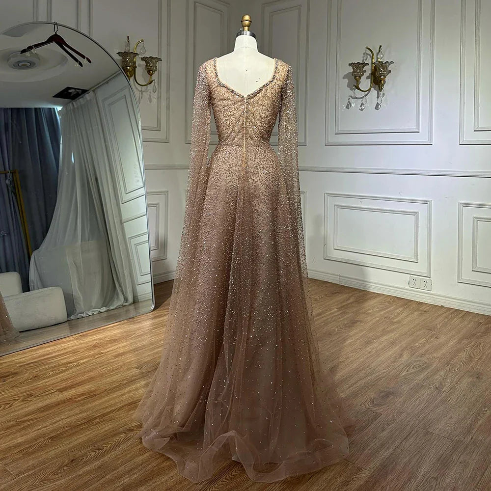 Luxury Plus Size Purple A Line Evening Dresses  With  Cape Sleeves   LA72147A