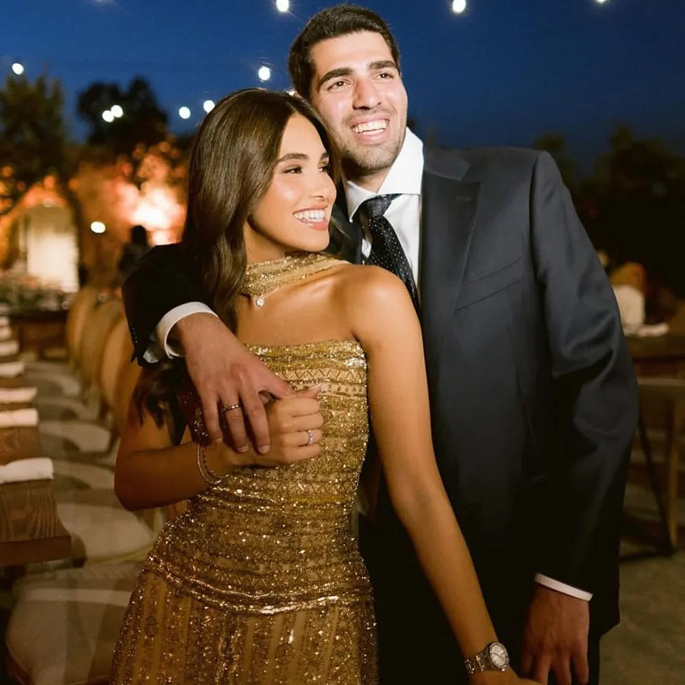 Luxury Caramel A-Line Beaded Evening Dress for Dubai Occasion LA72873