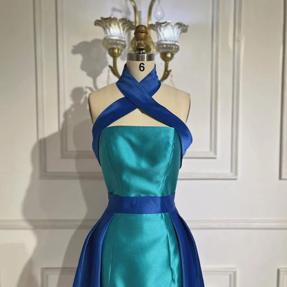 Blue Contrast Turquoise Evening Dress with Overskirt LA72197