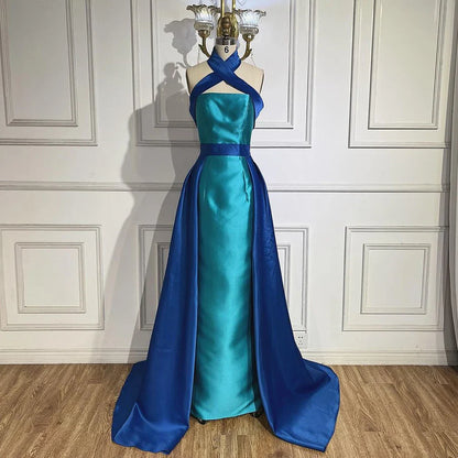 Blue Contrast Turquoise Evening Dress with Overskirt LA72197