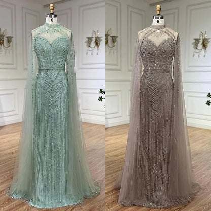 Luxury Nude Mermaid Evening Dress with Cape Sleeve LA72233A