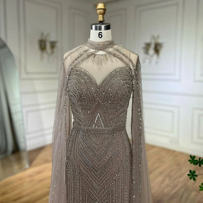 Luxury Nude Mermaid Evening Dress with Cape Sleeve LA72233A