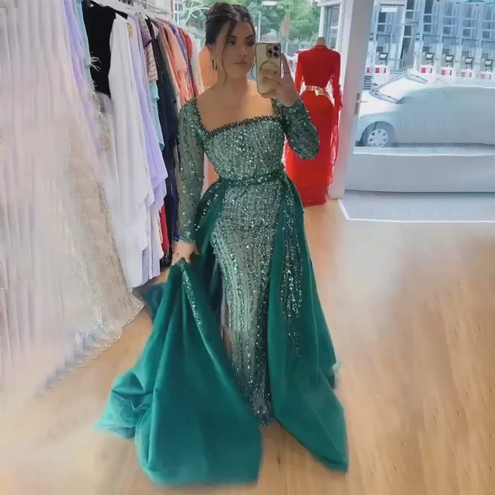 Luxury Green Mermaid Evening Dress with Overskirt LA72710