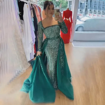 Luxury Green Mermaid Evening Dress with Overskirt LA72710