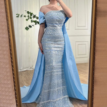 Luxury Dubai Sage Green Evening Dresses with Cape LA72126