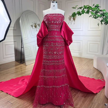 Luxury Dubai Sage Green Evening Dresses with Cape LA72126