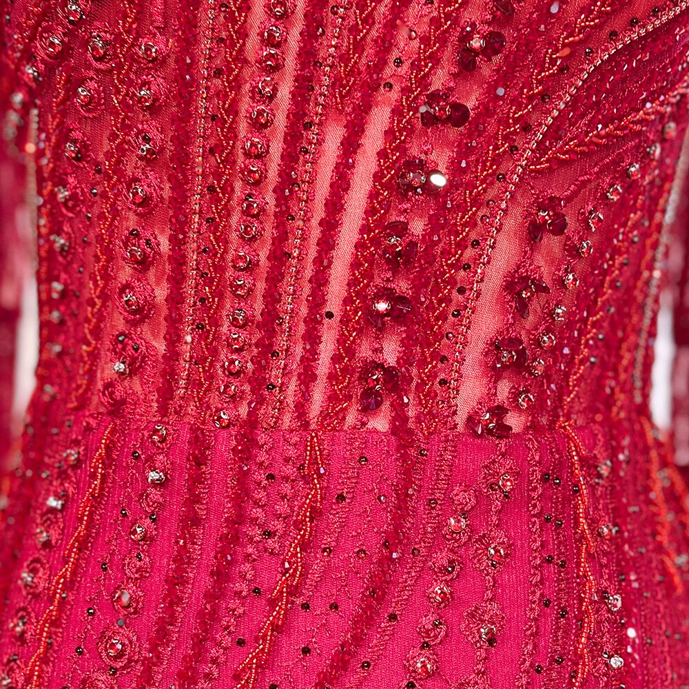 Elegant Wine Red Mermaid Evening Dresses with Long Sleeve LA71838