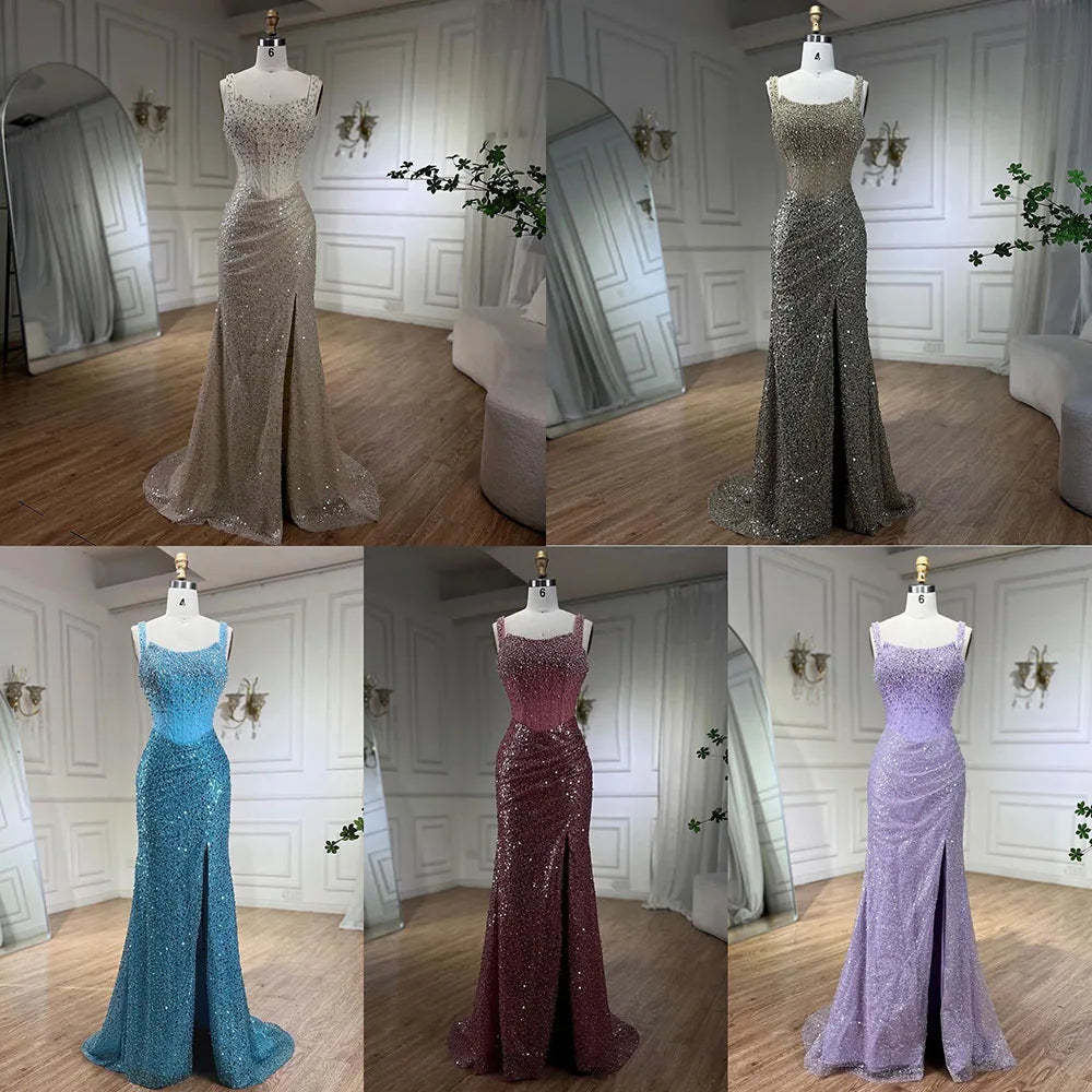 Luxury Dubai Beige Mermaid Floor Length Evening Gowns LA72163
