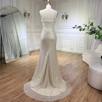 Luxury Dubai Beige Mermaid Floor Length Evening Gowns LA72163