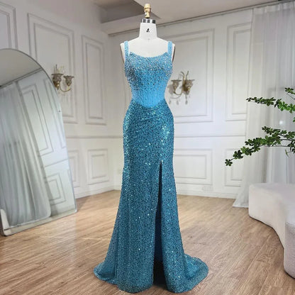 Luxury Dubai Beige Mermaid Floor Length Evening Gowns LA72163