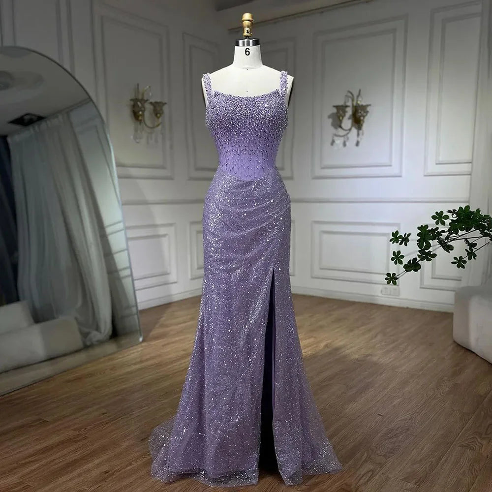 Luxury Dubai Beige Mermaid Floor Length Evening Gowns LA72163
