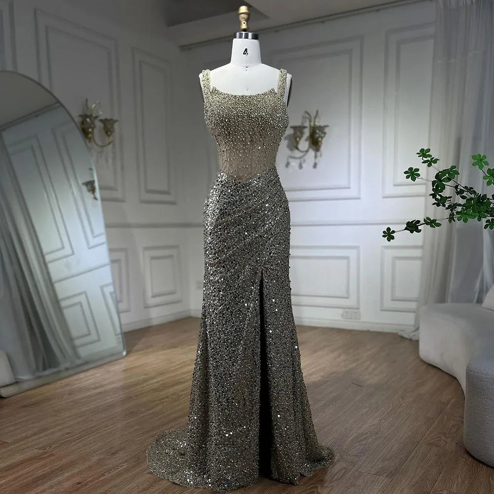 Luxury Dubai Beige Mermaid Floor Length Evening Gowns LA72163