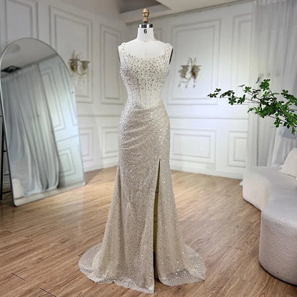 Luxury Dubai Beige Mermaid Floor Length Evening Gowns LA72163