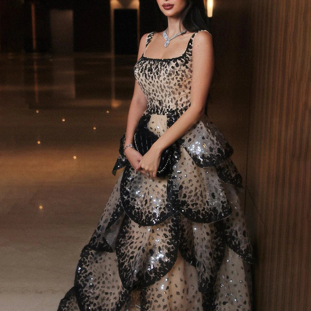 Designer Sparkly Sequin Tiered Ruffles Ball Gown Evening Dress LA72505