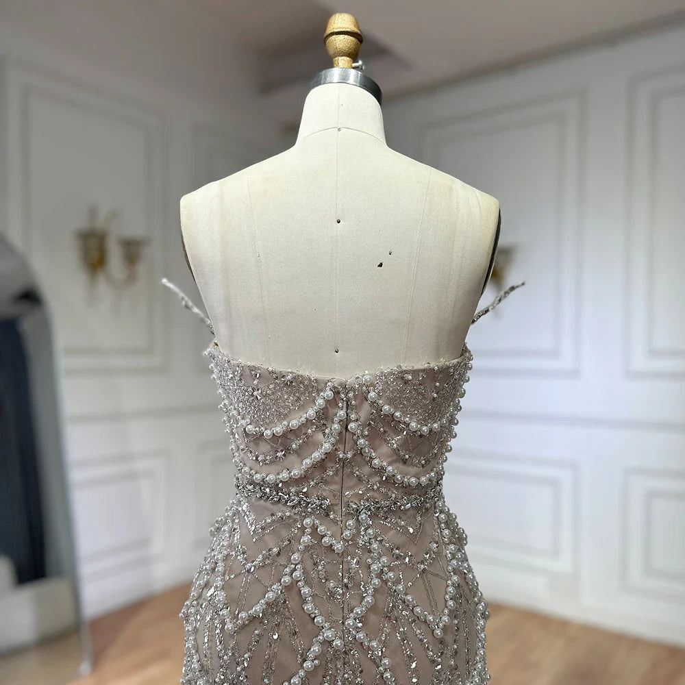 Luxury Nude Saudi Pearls Mermaid Evening Dresses Gowns for Formal Occasion LA72816