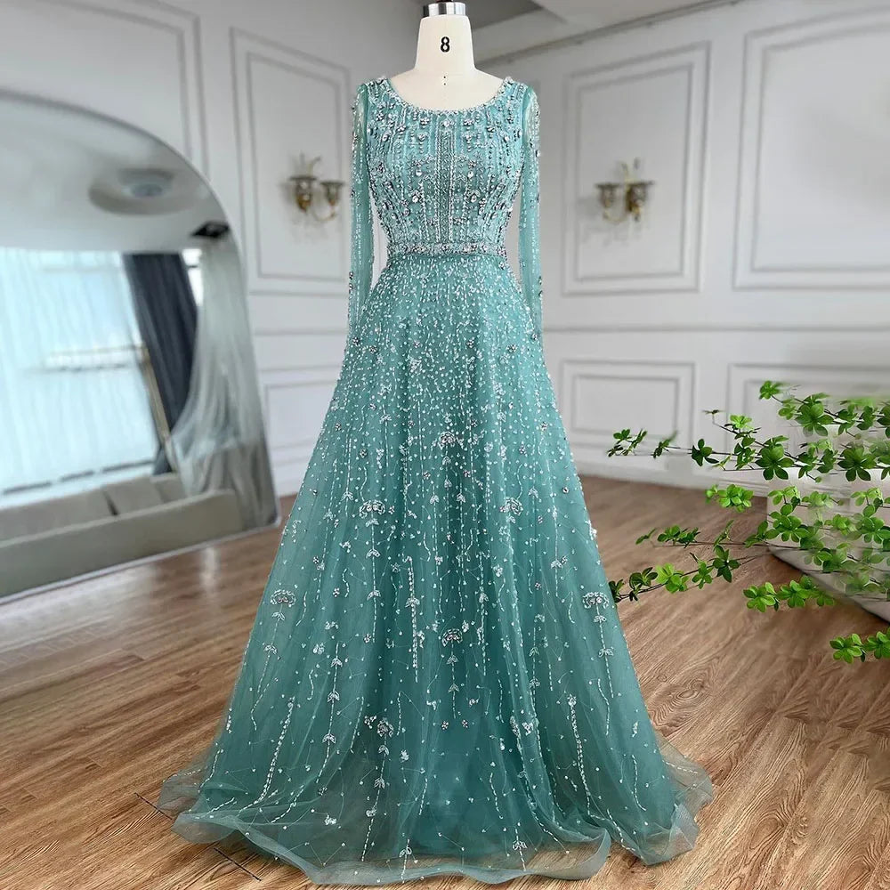 Luxury Nude A Line Beaded Evening Dresses Gowns For Women Wedding Party  LA72088