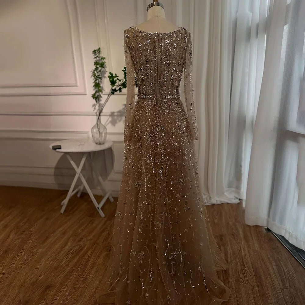 Luxury Nude A Line Beaded Evening Dresses Gowns For Women Wedding Party  LA72088