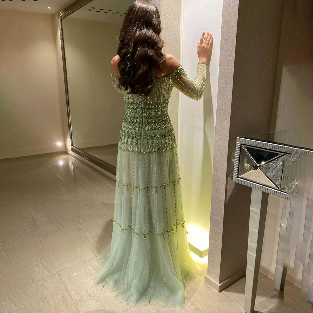 Luxury Sage Green Beaded Mermaid Evening Dress LA72350