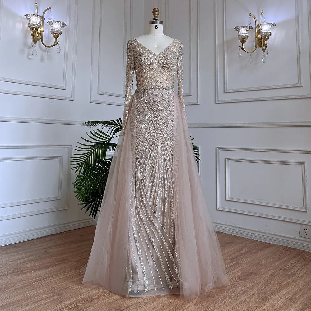 Modest Beaded Luxury Evening Dresses with Detachable Skirt LA71750