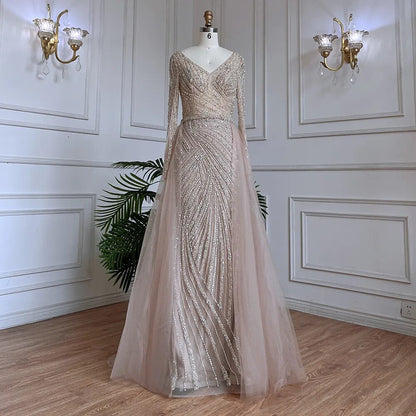 Modest Beaded Luxury Evening Dresses with Detachable Skirt LA71750