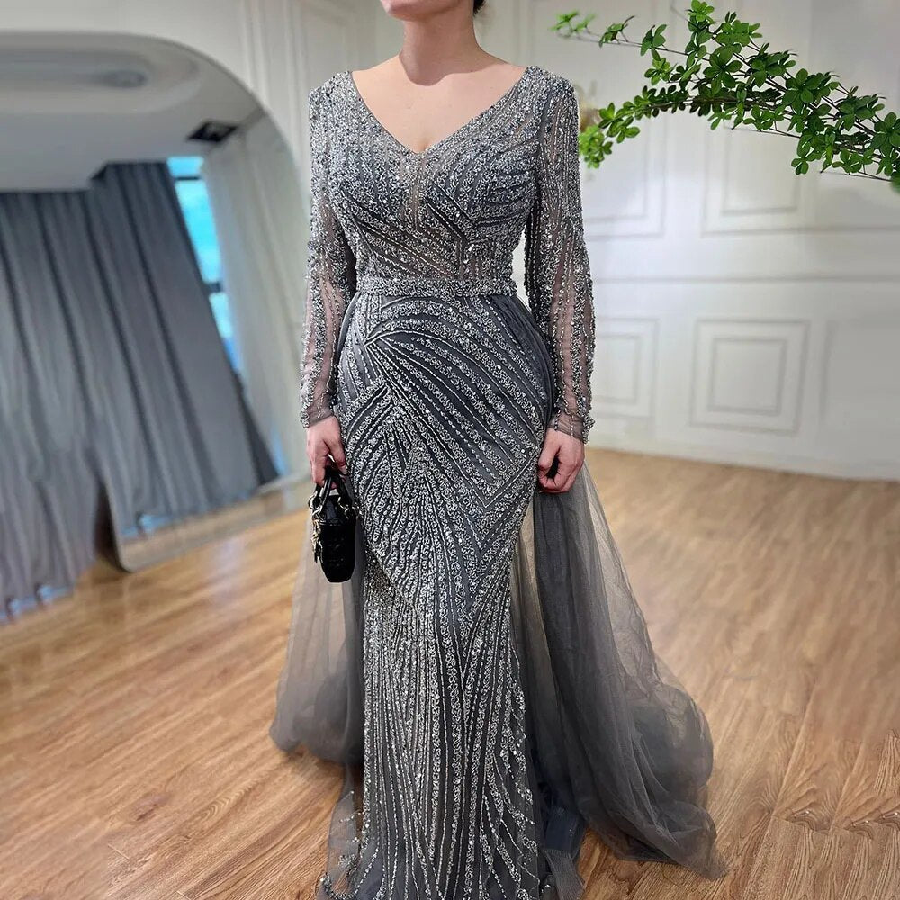 Modest Beaded Luxury Evening Dresses with Detachable Skirt LA71750
