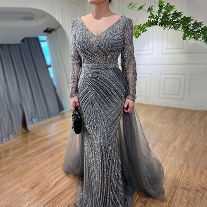 Modest Beaded Luxury Evening Dresses with Detachable Skirt LA71750