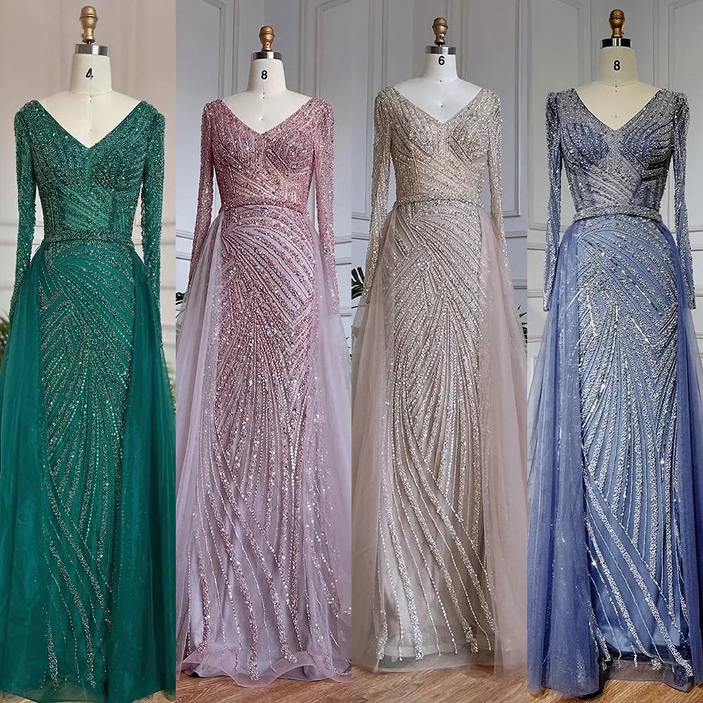 Modest Beaded Luxury Evening Dresses with Detachable Skirt LA71750