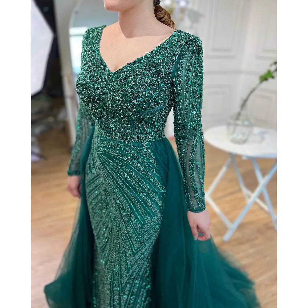 Modest Beaded Luxury Evening Dresses with Detachable Skirt LA71750