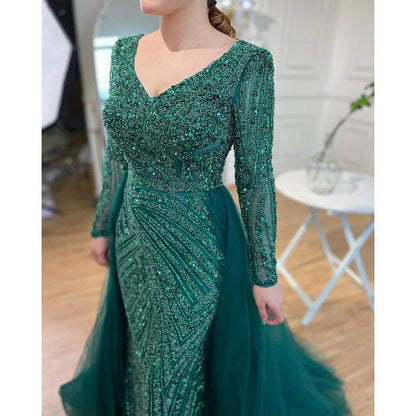 Modest Beaded Luxury Evening Dresses with Detachable Skirt LA71750