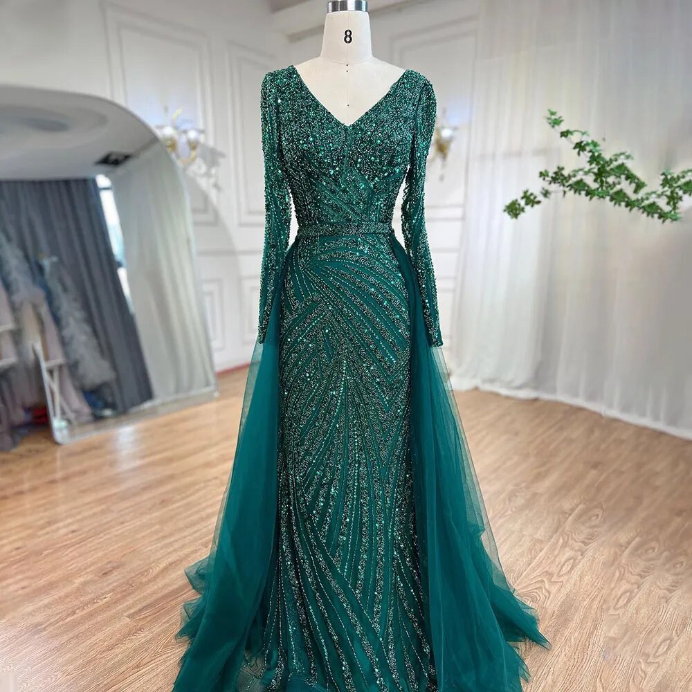 Modest Beaded Luxury Evening Dresses with Detachable Skirt LA71750