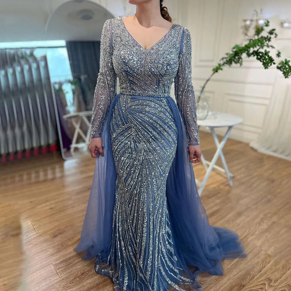 Modest Beaded Luxury Evening Dresses with Detachable Skirt LA71750