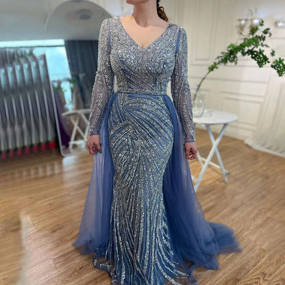 Modest Beaded Luxury Evening Dresses with Detachable Skirt LA71750