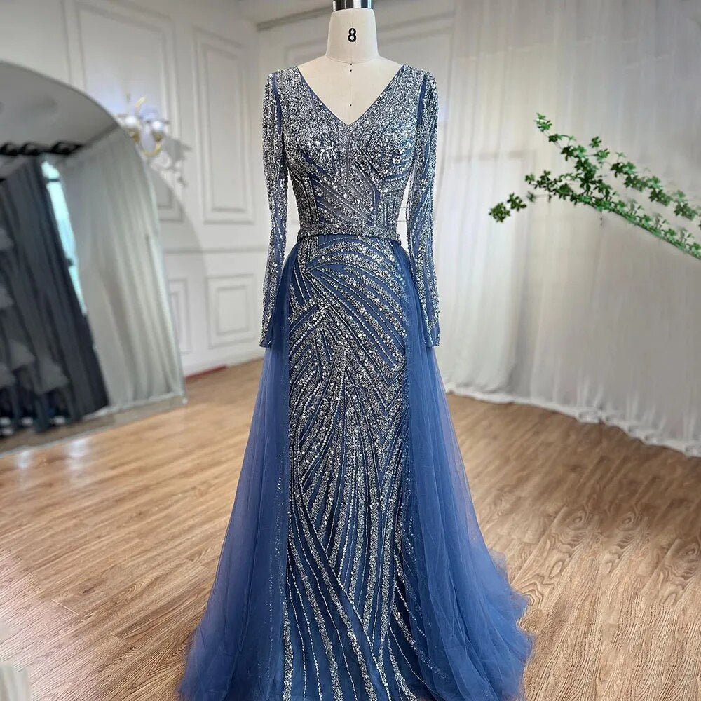 Modest Beaded Luxury Evening Dresses with Detachable Skirt LA71750