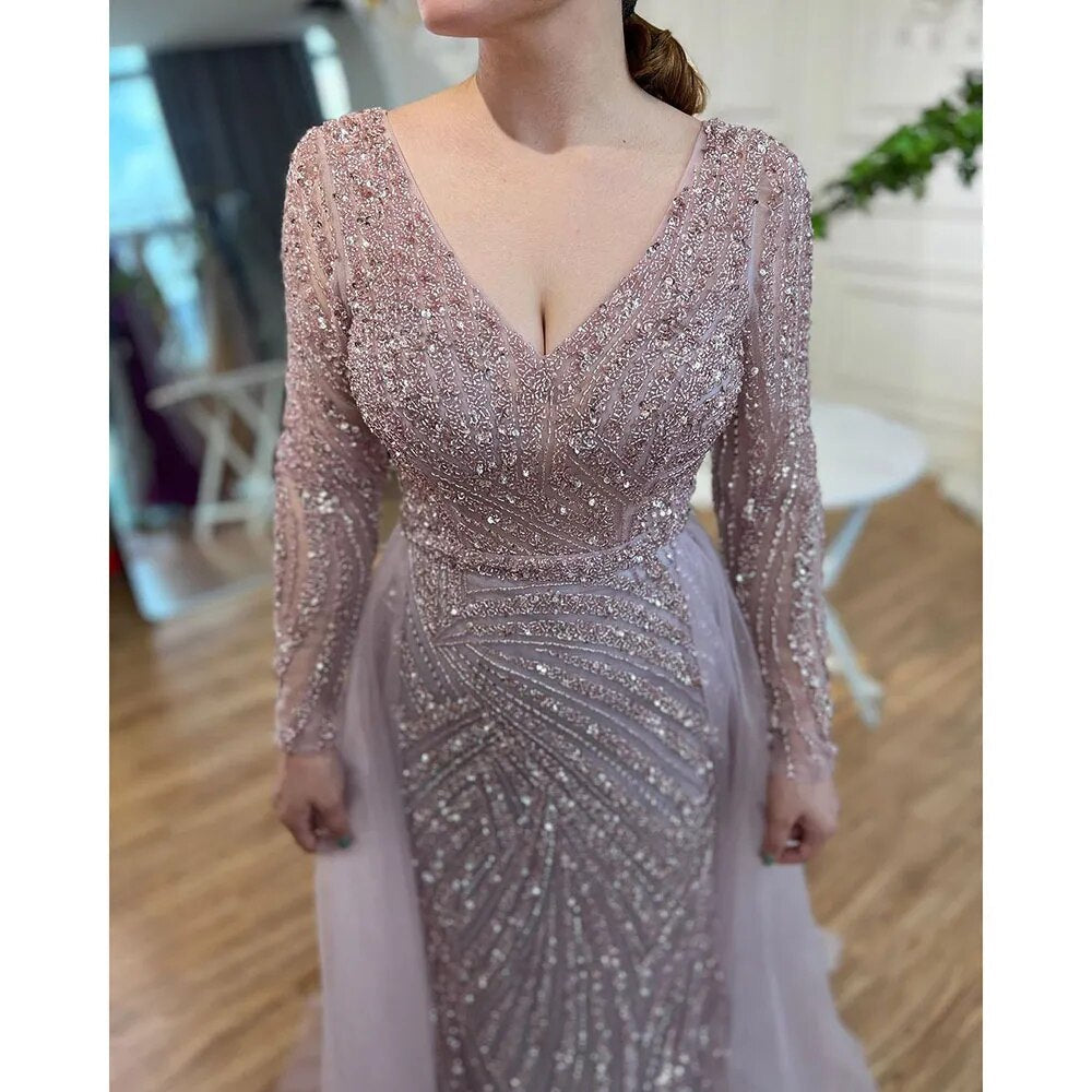 Modest Beaded Luxury Evening Dresses with Detachable Skirt LA71750