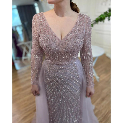 Modest Beaded Luxury Evening Dresses with Detachable Skirt LA71750