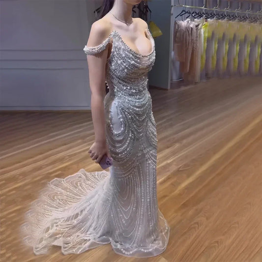 Luxury Crystal Silver Gray Mermaid Dubai Evening Dresses LA72253