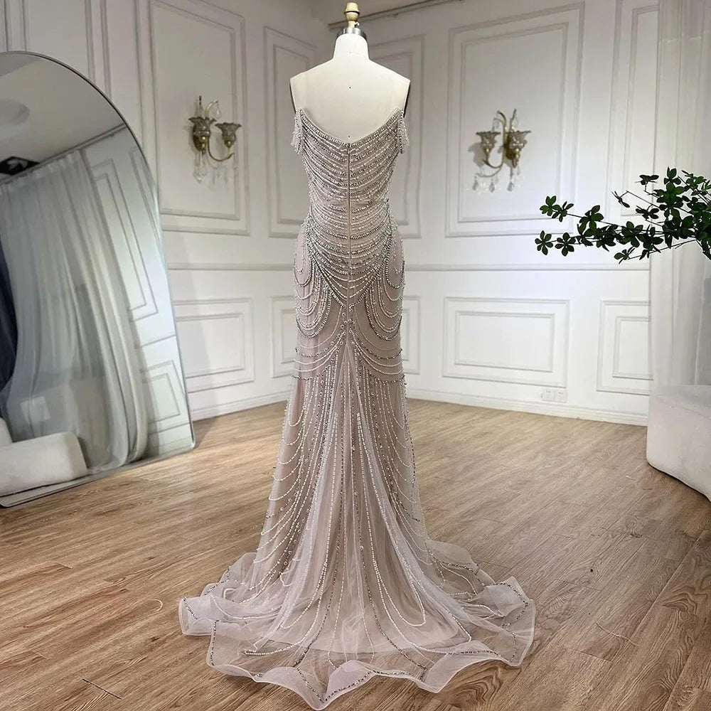 Luxury Crystal Silver Gray Mermaid Dubai Evening Dresses LA72253