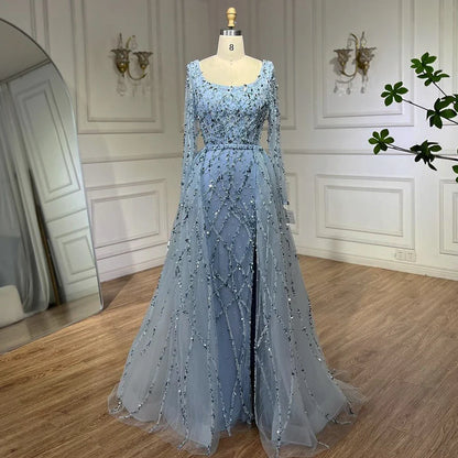 Dubai Luxury Beaded Mermaid Evening Dress With Long Sleeves LA70765L