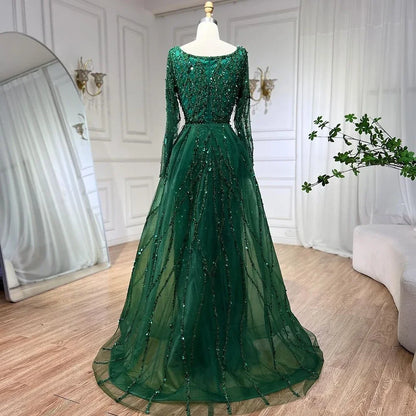 Dubai Luxury Beaded Mermaid Evening Dress With Long Sleeves LA70765L