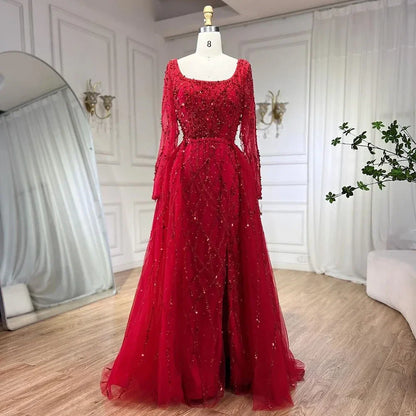 Dubai Luxury Beaded Mermaid Evening Dress With Long Sleeves LA70765L