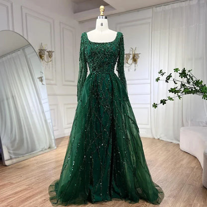 Dubai Luxury Beaded Mermaid Evening Dress With Long Sleeves LA70765L
