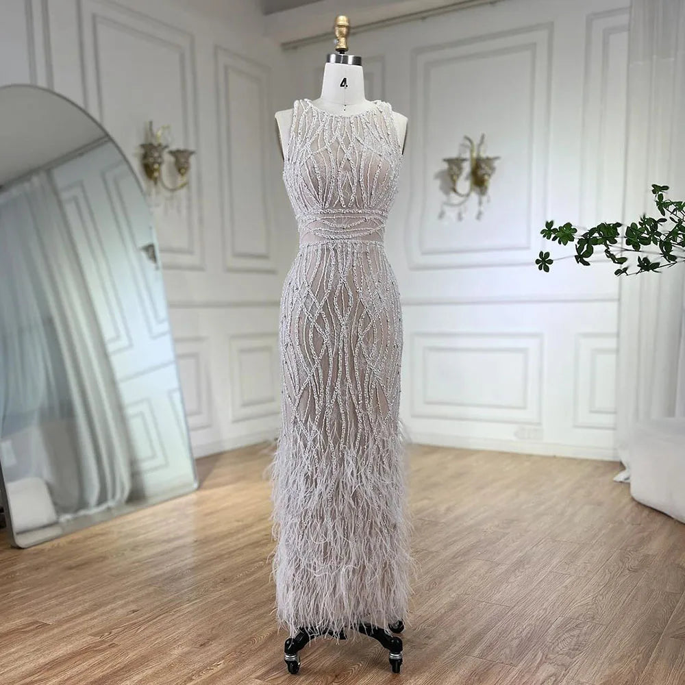 Elegant Arabic  Black & White Feather  Midi  Evening Dresses  LA72076