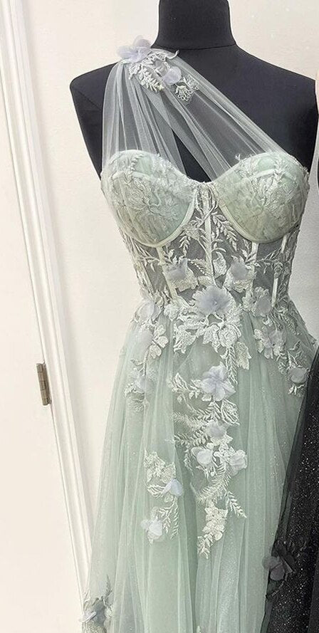 Lilac One Shoulder Floral Split Prom Dress Serene Hill LA71881