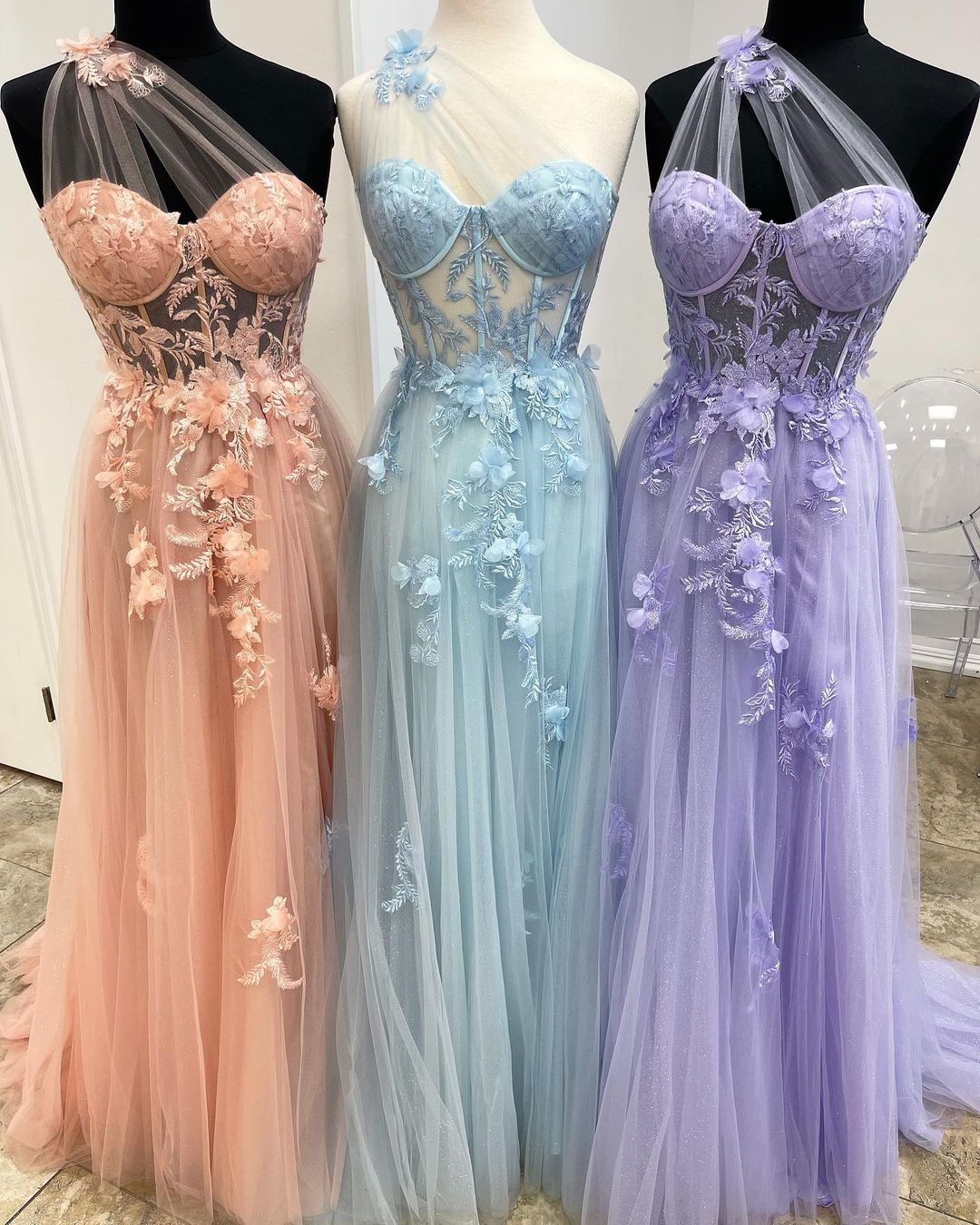 Lilac One Shoulder Floral Split Prom Dress Serene Hill LA71881