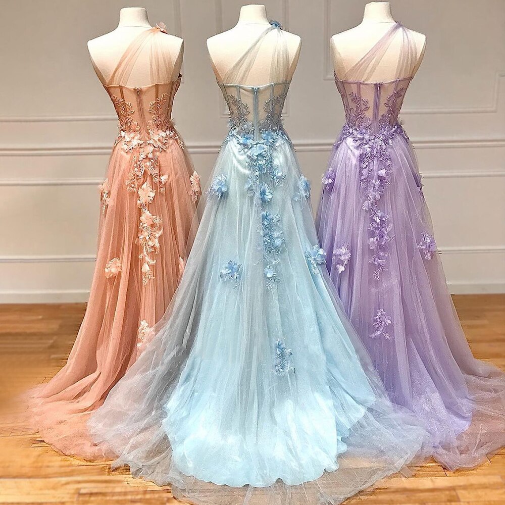 Lilac One Shoulder Floral Split Prom Dress Serene Hill LA71881