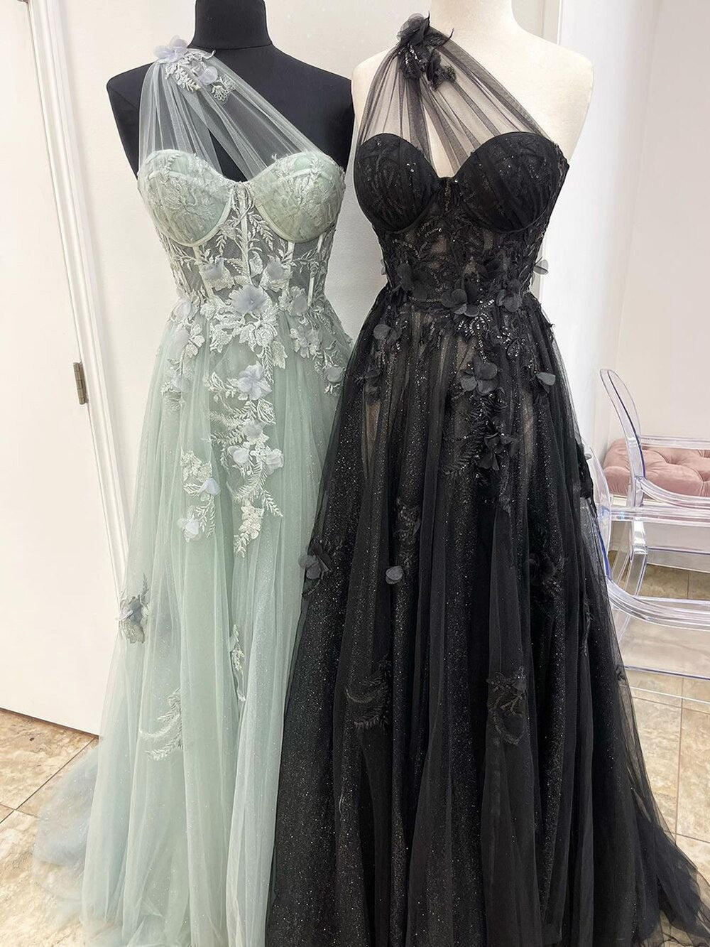 Lilac One Shoulder Floral Split Prom Dress Serene Hill LA71881