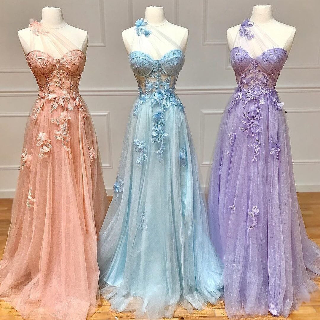 Lilac One Shoulder Floral Split Prom Dress Serene Hill LA71881