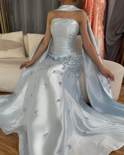 Luxury Dubai Luxury Peach  Satin Mermaid Evening Dress with Cape Saudi Arabic for Formal Occasion  LA72483A