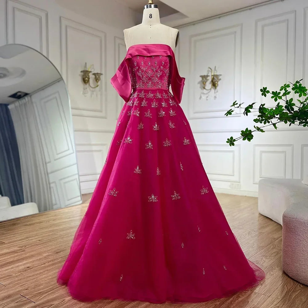 Luxury Dubai Arabic Yellow Elegant Boat Neck Long Evening Dress LA72531